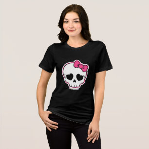 Camiseta Triblenda Cráneo lindo con arco rosado - Mujeres Kawaii con 