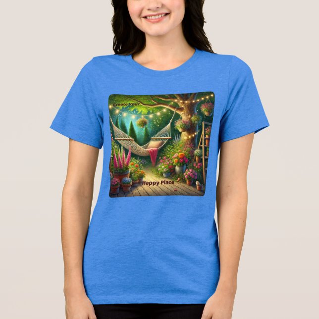 Camiseta Triblenda Crea tu lugar feliz - Tranquilo diseño de jardín (Anverso)