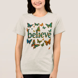 Camiseta Triblenda Cree Ola de Mariposa Minimalista