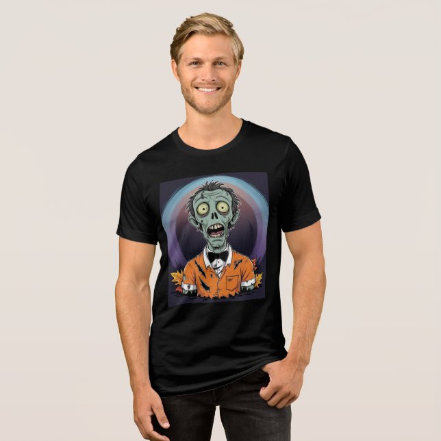 Camiseta Triblenda Creepy Cartoon Zombie in Orange Halloween Shirt (Anverso Completo)