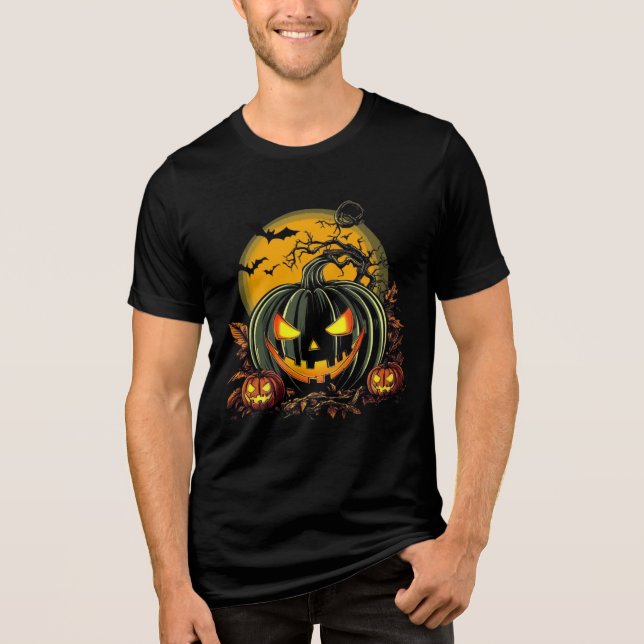 Camiseta Triblenda Creepy Grinning Pumpkins Halloween Design (Anverso)