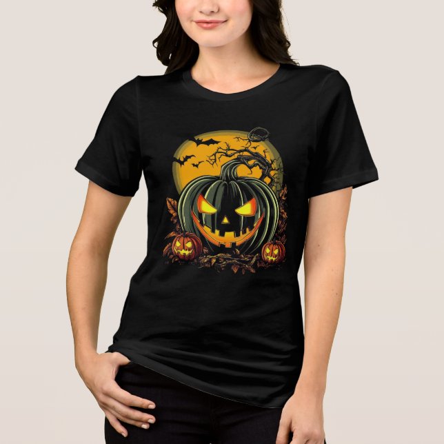 Camiseta Triblenda Creepy Grinning Pumpkins Halloween Design (Anverso)