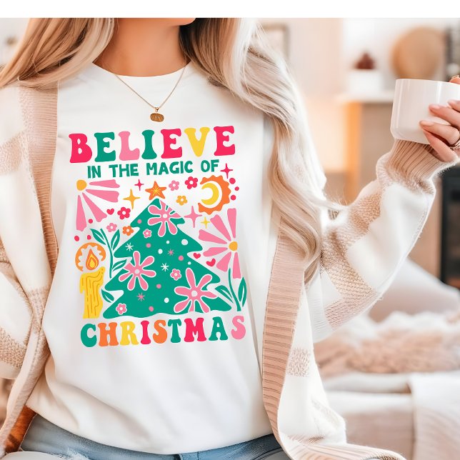 Camiseta Triblenda Creer En La Magia De Los Navidades Retro Boho (Subido por el creador)