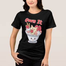 Camiseta Triblenda Crema de hielo propia con gato y fresas kawaii