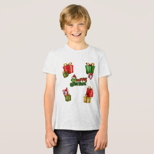 Camiseta Triblenda Criatura verde de Navidad con cajas de regalo