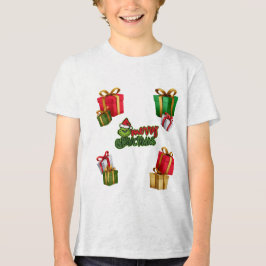 Camiseta Triblenda Criatura verde de Navidad con cajas de regalo