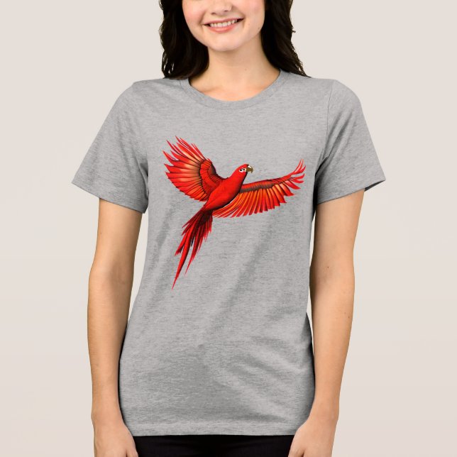 Camiseta Triblenda Crimson Macaw / Loro Rojo en fuga (Anverso)