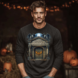 Camiseta Triblenda Cripta feliz de Halloween con gargoyles