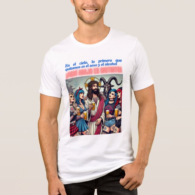 Camiseta Triblenda Cristo de Cervezas: Humor Celestial (Anverso)