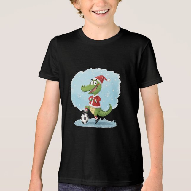 Camiseta Triblenda Crocodile in Christmas costume and soccer ball (Anverso)