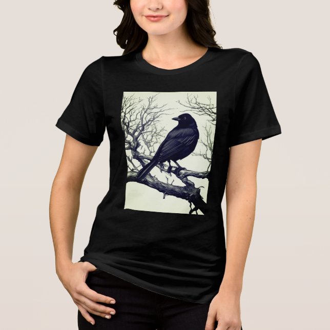 Camiseta Triblenda Crow Perched on Bare Winter Branches (Anverso)