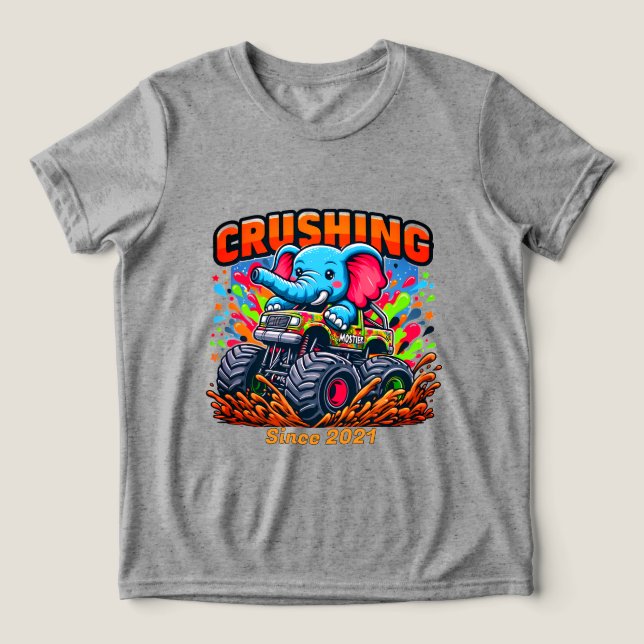 Camiseta Triblenda Crushing Since 2021 – Cute Elephant with Truck (Diseño delantero )
