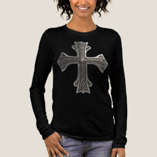 Camiseta Triblenda Cruz céltica ornamentada de plata con intrincado p