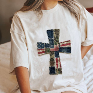 Camiseta Triblenda Cruz de la bandera americana de patchwork patrióti