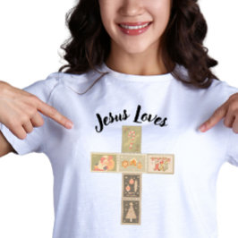 Camiseta Triblenda Cruz de Sello Postal de Navidad Vintage