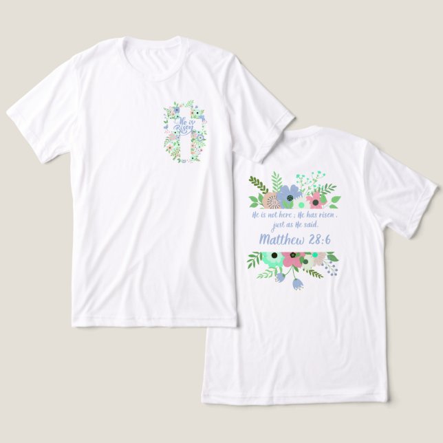 Camiseta Triblenda Cruz floral de bolsillo se levanta en Pascua Unise (Diseño Anverso y Reverso)