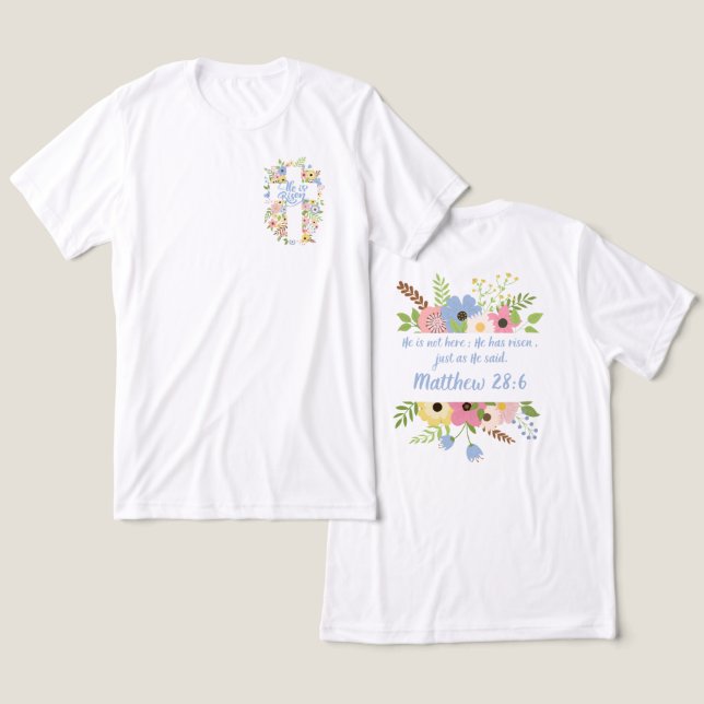 Camiseta Triblenda Cruz floral de bolsillo se levanta en Pascua Unise (Diseño Anverso y Reverso)