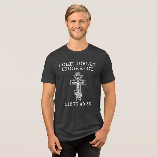 Camiseta Triblenda Cruz Ortodoxa Jesús Audaz Fe (Anverso Completa)