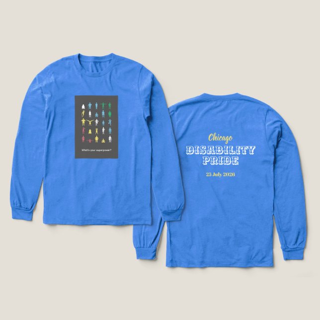 Camiseta Triblenda ¿Cuál es tu superpoder? Mes del Orgullo de la Disc (Diseño frontal y trasero)