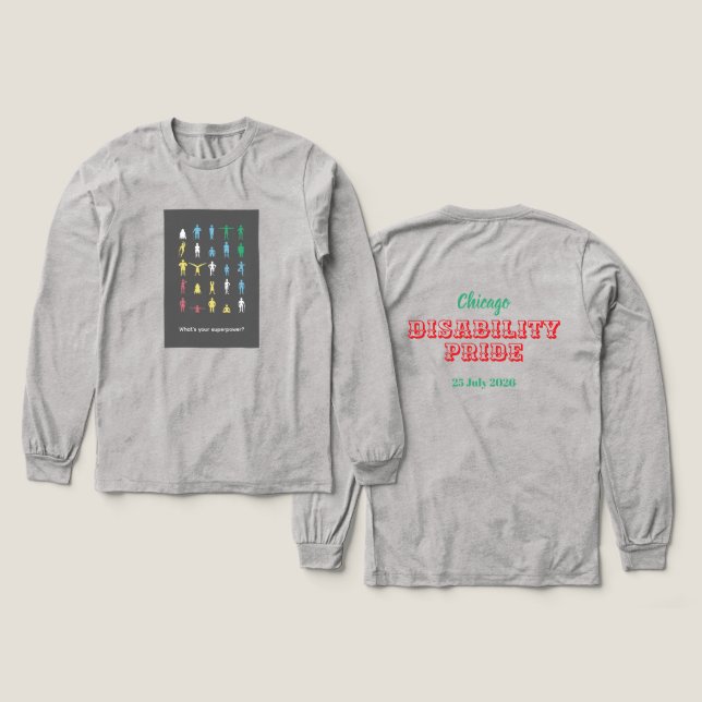 Camiseta Triblenda ¿Cuál es tu superpoder? Mes del Orgullo de la Disc (Diseño frontal y trasero)