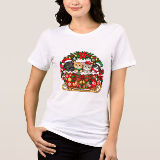 Camiseta Triblenda Cuatro gatitos festivos Gato de Navidad