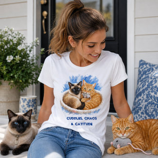 Camiseta Triblenda Cuddles & Catitude Acuarela Gatos Lindos