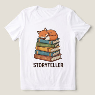 Camiseta Triblenda Cuentacuentos Zorro Durmiendo Sobre Pila de Libros