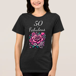 Camiseta Triblenda Cuentas rosadas, rosas Femenino 50 y Fabuloso Cump