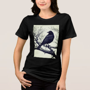 Camiseta Triblenda Cuervo Posado en Ramas Desnudas de Invierno