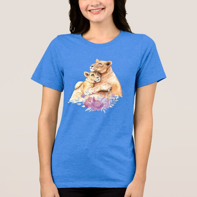 Camiseta Triblenda Cuidada acuarela madre león y cachorro (Anverso)
