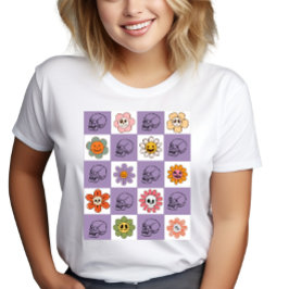 Camiseta Triblenda Cuidados cráneos de flores retro controlados