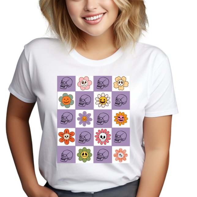 Camiseta Triblenda Cuidados cráneos de flores retro controlados (Subido por el creador)