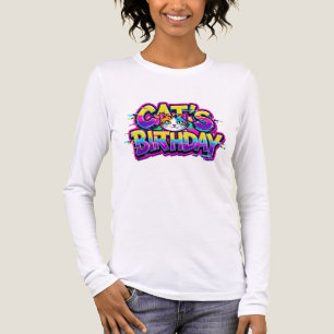 Camiseta Triblenda Cumpleaños del Gato Arcoíris con Glitch