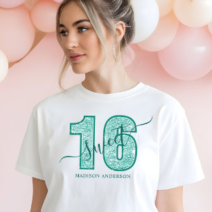 Camiseta Triblenda Cumpleaños Dulces 16 Escritura Brillante Turquesa