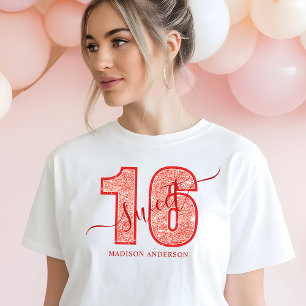 Camiseta Triblenda Cumpleaños Dulces 16 Escritura Brillo Rojo