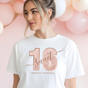 Camiseta Triblenda Cumpleaños Dulces 16 Escritura Brillo Rosa Dorado