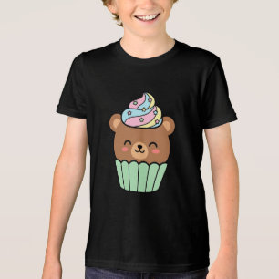 Camiseta Triblenda Cupcake de oso kawaii adorable con glaseado pastel