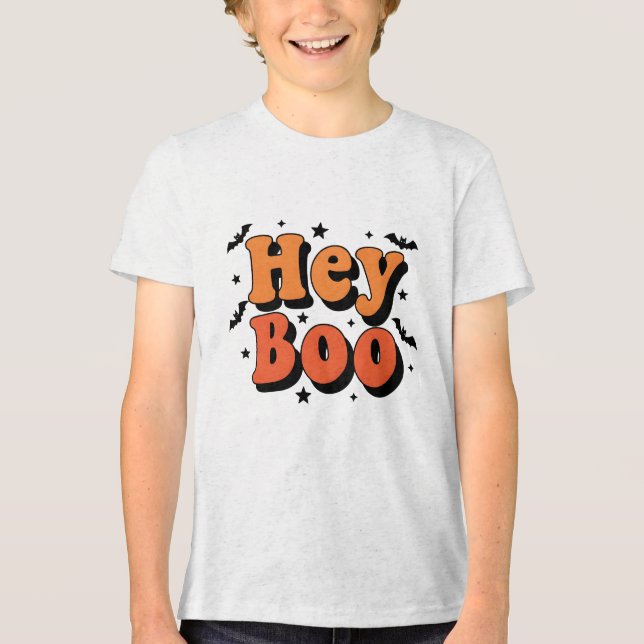 Camiseta Triblenda Curiosa Hey Boo Shirt - Tee de Halloween en tempor (Anverso)