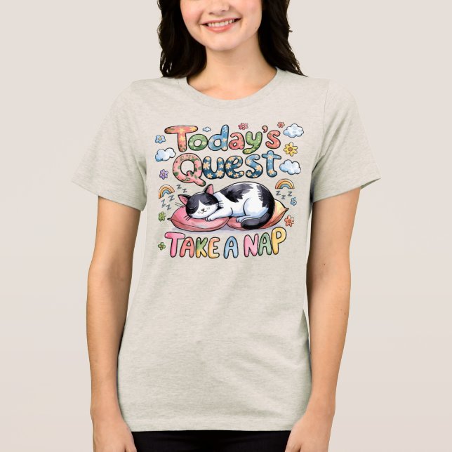 Camiseta Triblenda 🐱 curiosa próxima búsqueda tome una siesta de gat (Anverso)