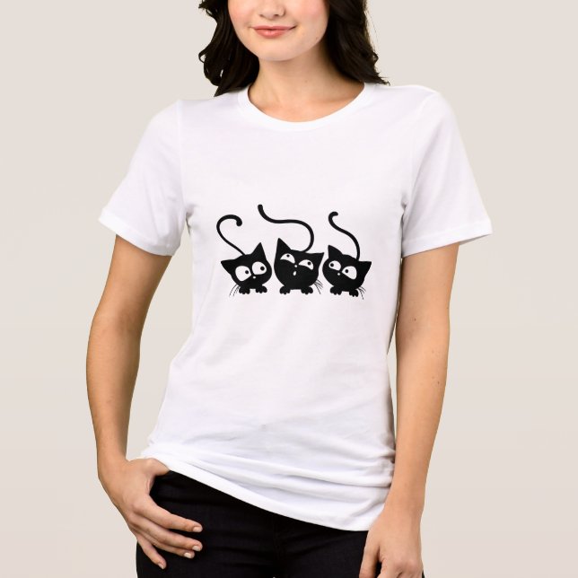 Camiseta Triblenda  Curious Black Kittens Trio Playful Cat Lovers  (Anverso)