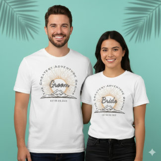 Camiseta Triblenda Custom Bride Mountain Sun Adventure Begins WedDay 