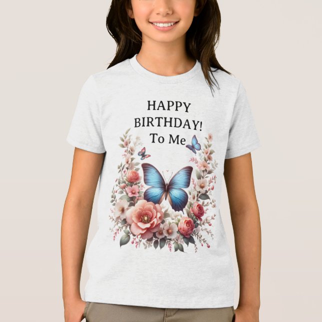 Camiseta Triblenda Customizable Blue Butterfly Floral Art-96279 (Anverso)