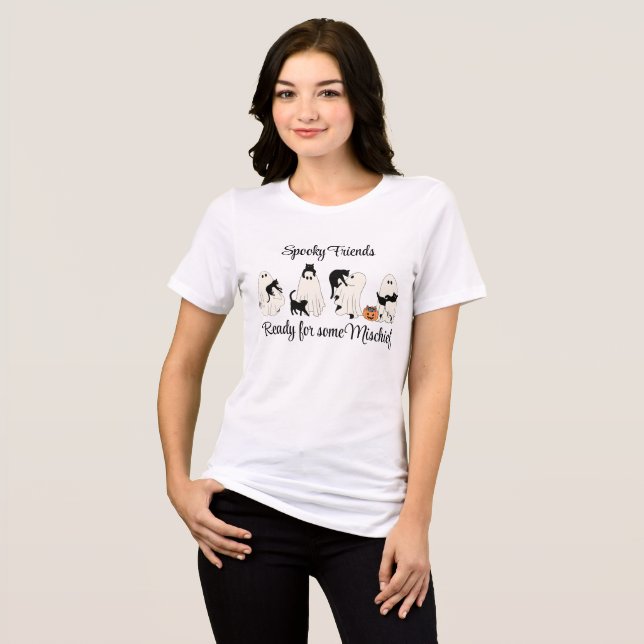 Camiseta Triblenda Customizable Spooky Ghost Cats Tee (Anverso Completo)