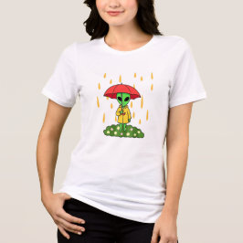 Camiseta Triblenda Cute Alien With Umbrella in Rain Kawaii Space Char