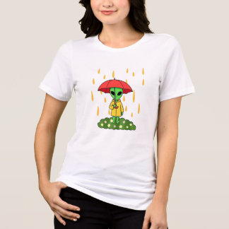 Camiseta Triblenda Cute Alien With Umbrella in Rain Kawaii Space Char