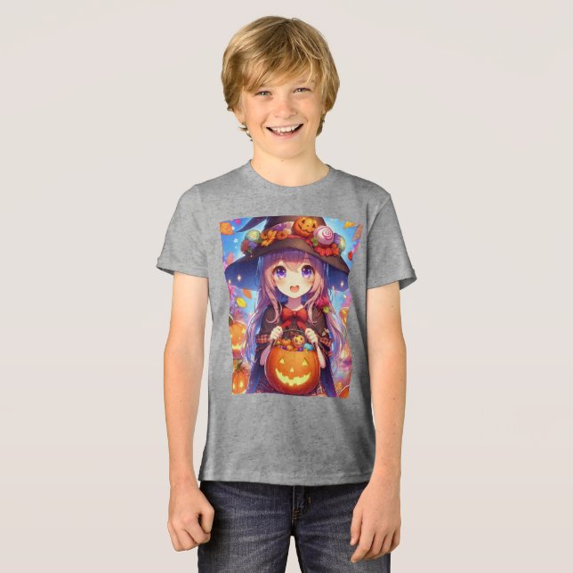Camiseta Triblenda Cute Anime Halloween Witch (Anverso Completo)