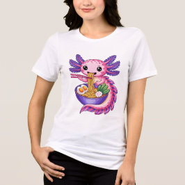 Camiseta Triblenda Cute Axolotl Comiendo Ramen Kawaii Tazón de Fideos