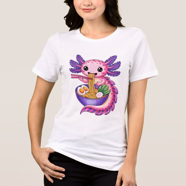 Camiseta Triblenda Cute Axolotl Eating Ramen Kawaii Noodle Bowl (Anverso)