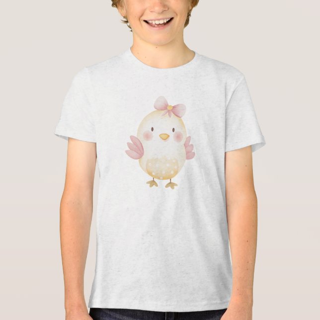Camiseta Triblenda Cute Baby Chick with Pink Bow Illustration (Anverso)
