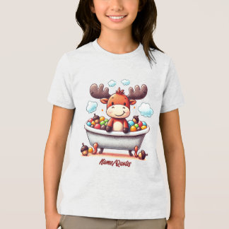 Camiseta Triblenda Cute Baby Moose Bath Time Cartoon Illustration